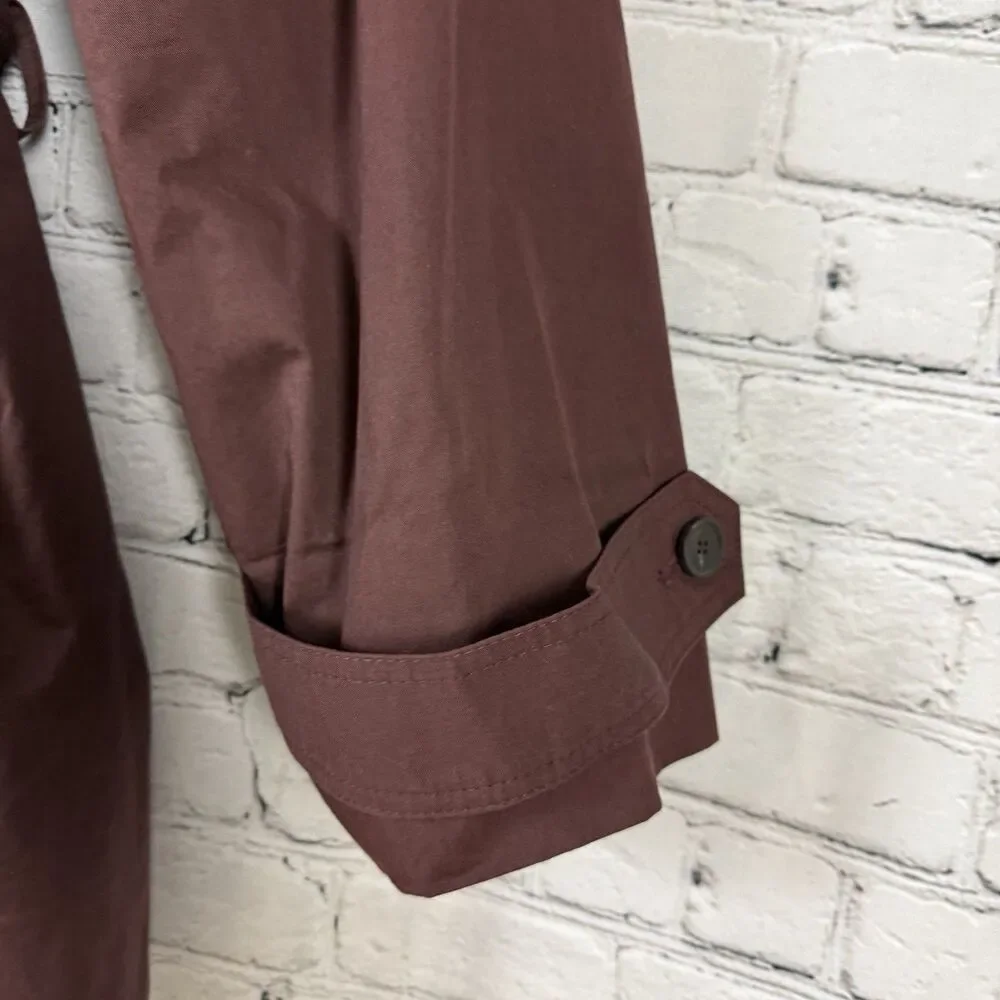 The Frankie Shop Lisburn Short Trench Coat Belted in Burgundy One Size O/S - Picture 8 of 15